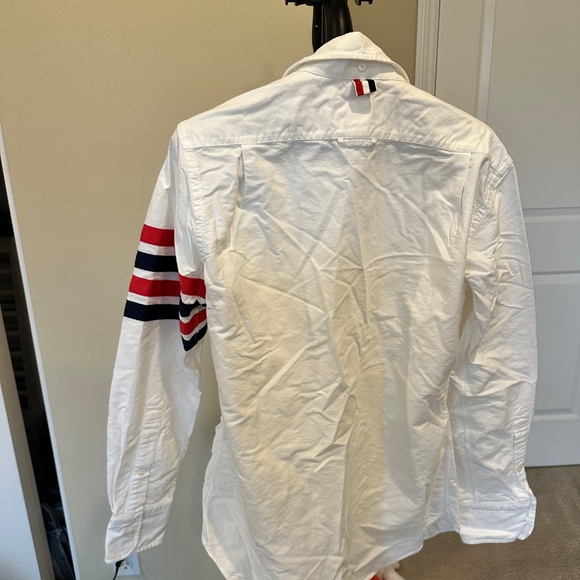 Thom Browne White Oxford Button-Down Shirt with Red Navy Stripe Sleeve Size 1 - Picture 5 of 5